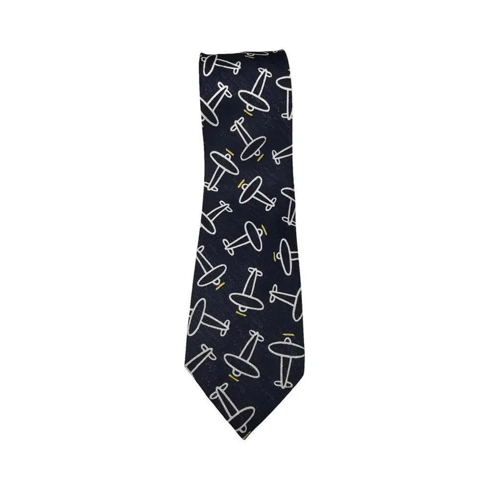 Enrico Coveri Italy Tie – Navy Blue with Airplane Print | Vintage Designer 57”
